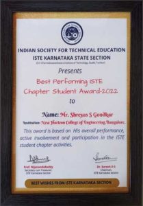 BEST PERFORMING ISTE CHAPTER STUDENT AWARD-2022